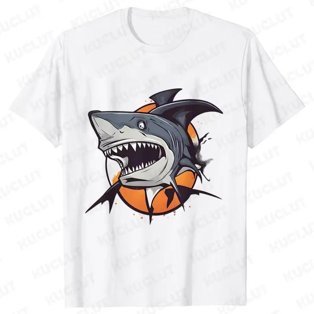 Fashion Brand Summer Harajuku Men T-shirt Halloween Scary Whale Print Oversize Tee Short Sleeve Men Shirt Spooky Season Tops