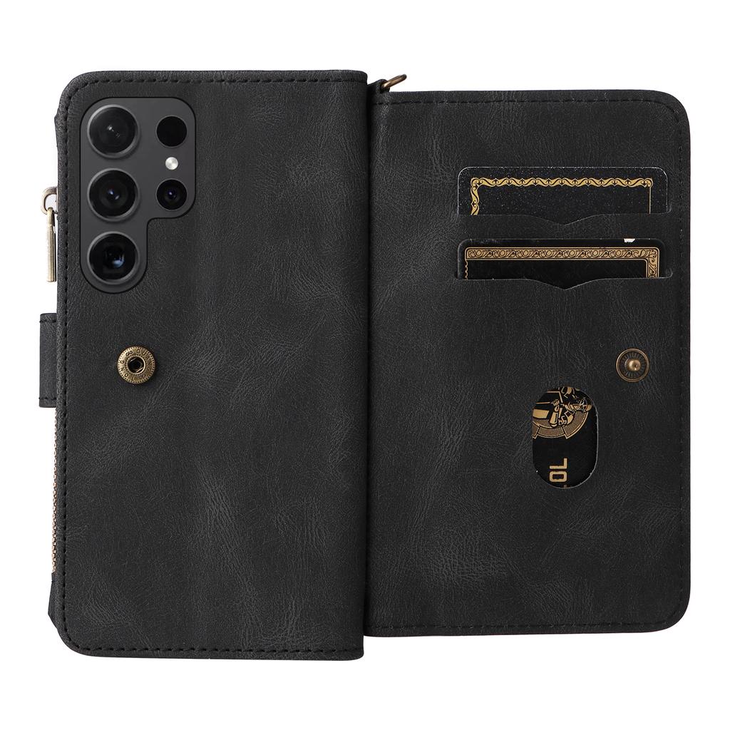 Чехол-кошелек на молнии для Samsung Galaxy S24 Ultra с 15 отделениями для карт и ремешком, кожаный чехол для телефона