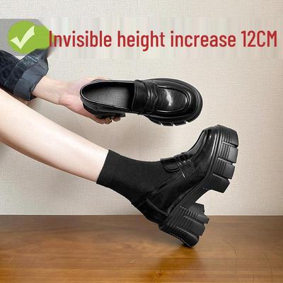 Женские замшевые лоферы на платформе - каблук 12 см, британский стиль, кожаные слипоны для миниатюрных