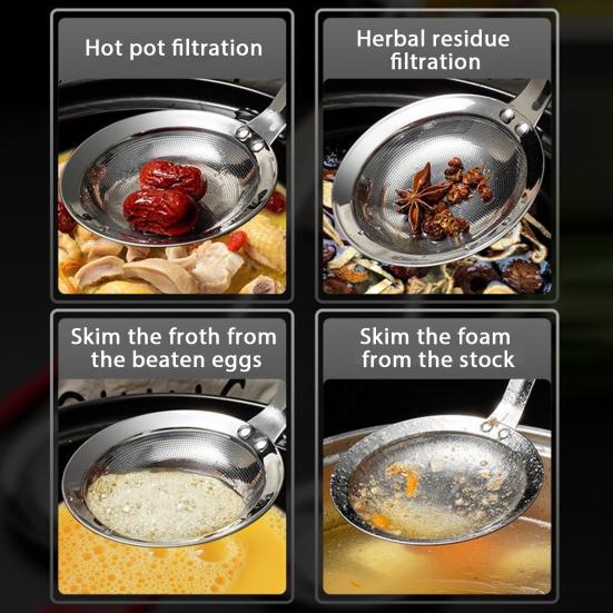 Дуршлаг из нержавеющей стали, ложка-сито, мелкая сетка, ручка, масляный фильтр, сито для пищи, кухонный гаджет для супов, рагу, фруктов, овощей
