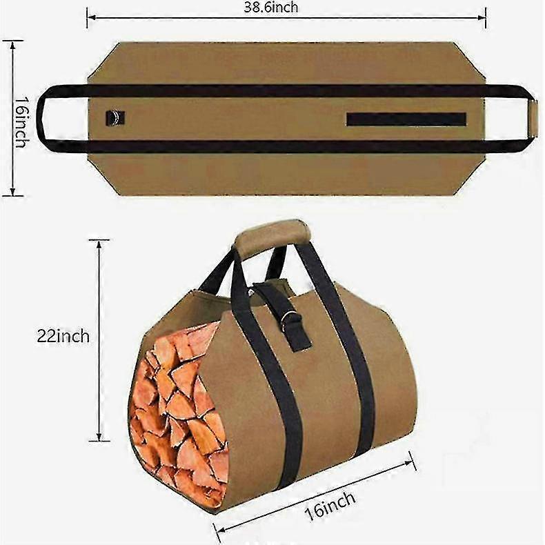 Outdoor Waterproof Firewood Storage Bag, Portable Logging Bag, Khaki