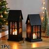 1PC Candlestickers Elegant Black White Home Metal Weddings House Shape Candle Holder Christmas With Gothic Windows Outdoor