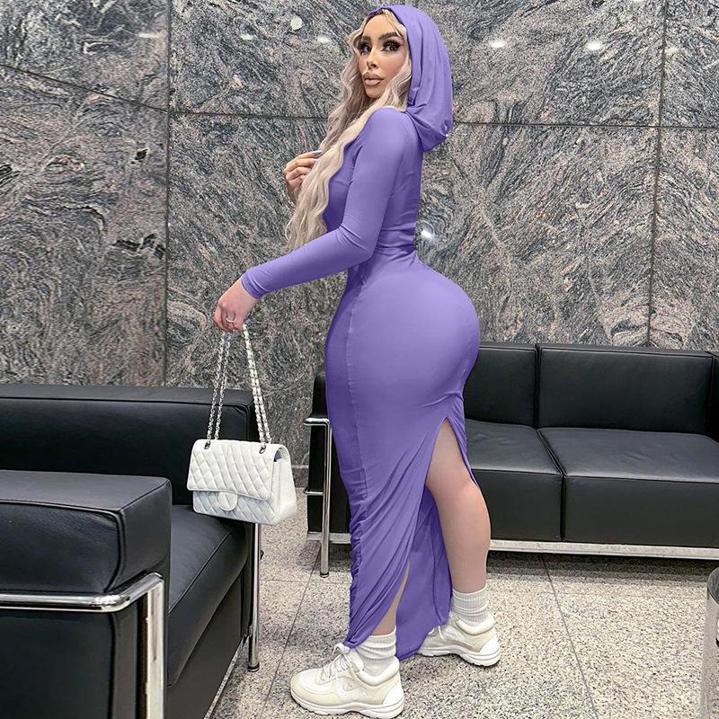 Платье-футляр в европейском и американском стиле с капюшоном и длинными рукавами