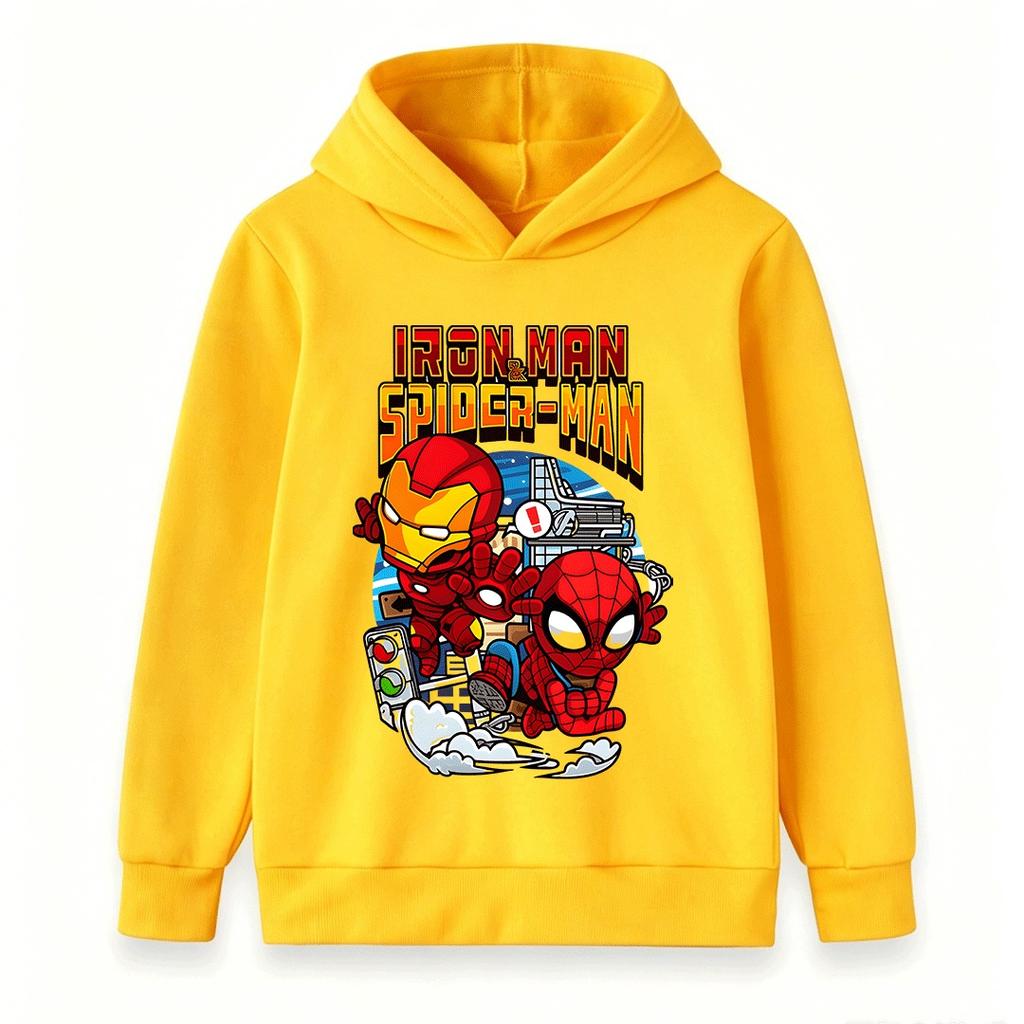 Cartoon Superhero Print Kids Unisex Pullover Hoodie, Comfortable Long Sleeve Casual Sweatshirt for Boys Girls Daily Outdoor Wear in Spring Autumn