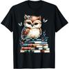 Cottagecore Cute Owl Reading Book Flower Bookworm Library T-Shirt
