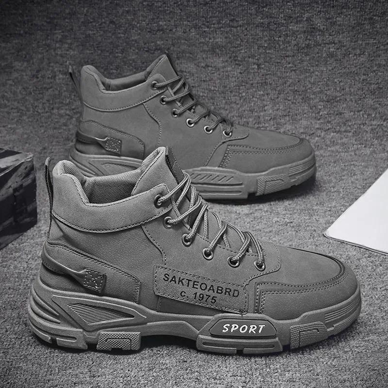 Мужские высокие ботинки, модные мотоциклетные ботинки, нескользящие рабочие ботинки, безопасная обувь для работы на открытом воздухе для мужчин, повседневные ботинки на платформе