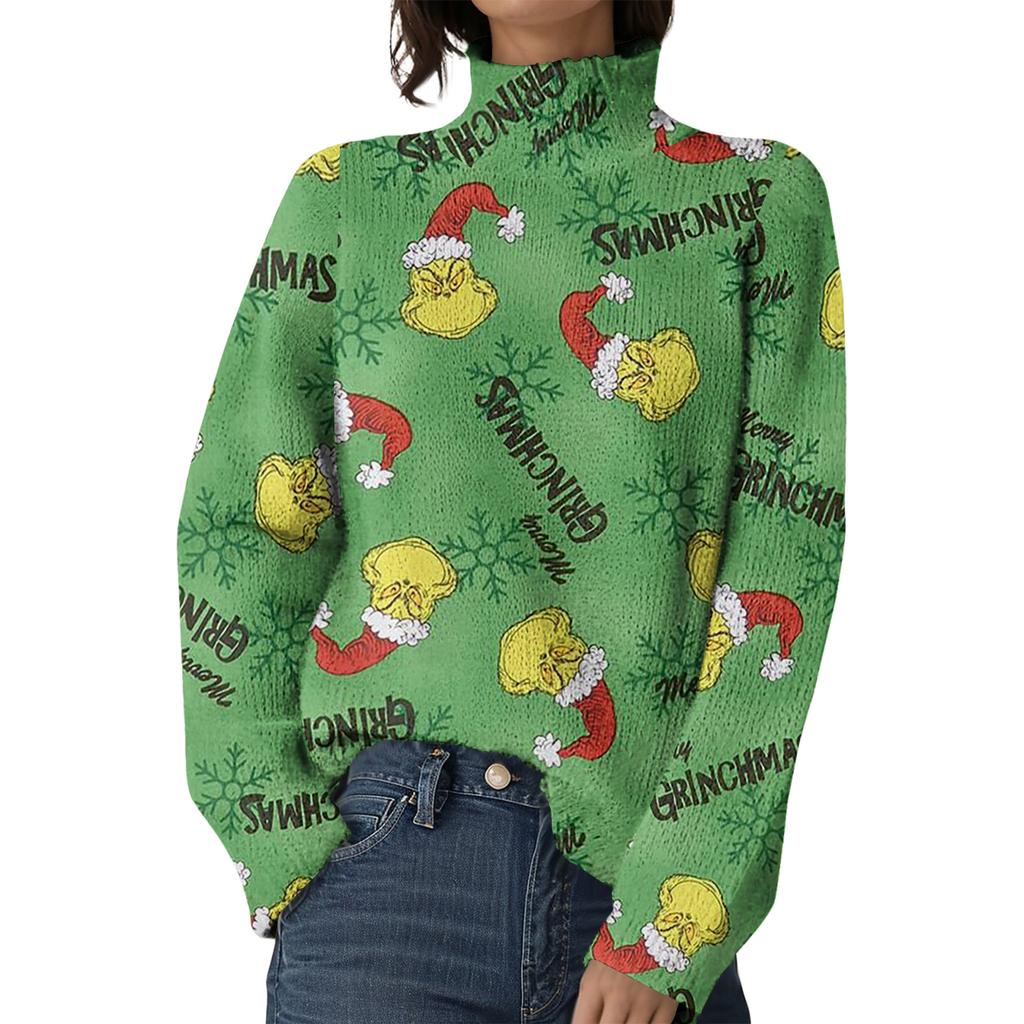 Рождественские толстовки для женщин Вязаный свитер Милая рубашка Осенняя водолазка Пуловер Топы