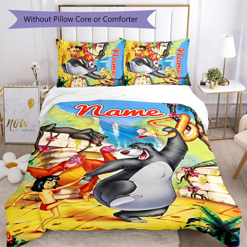 3pcs Custom Name The Jungle Book Bedding Set Duvet Cover Closure Includes 1 Duvet Cover & 2 Pillowcases for All Seasons Bedroom Decor
