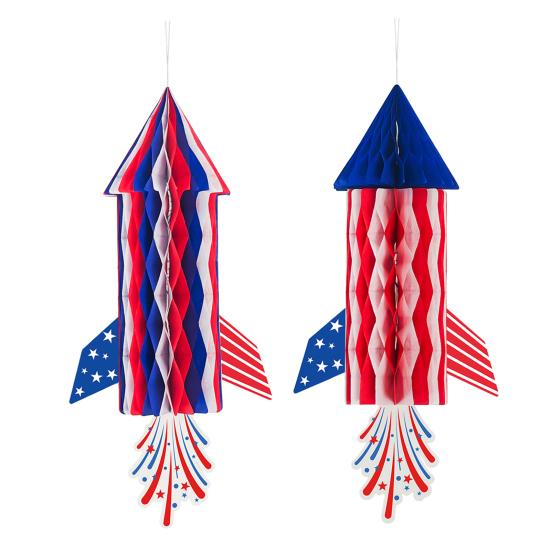 4th of July Rocket Honeycomb Decoration Patriotic Red White Blue Hanging