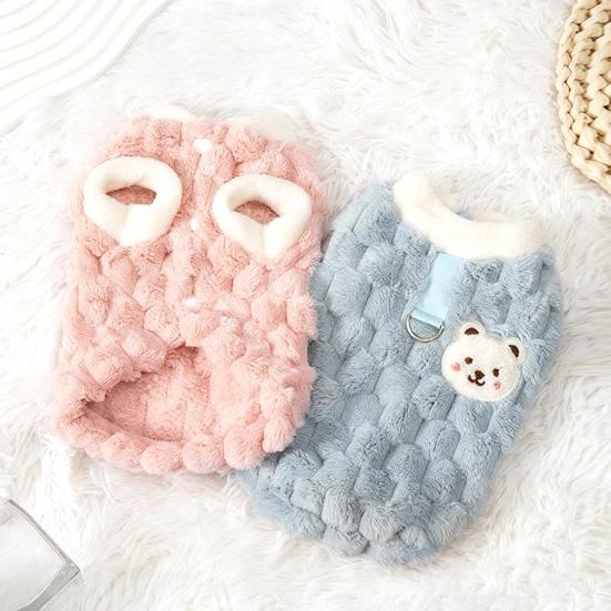 Fluffy Cat Shirt Cute Warm Pet Apparel with D-ring Kittens Cartoon Winter Coat for Small Dogs Puppies Daily Wear Costume Party