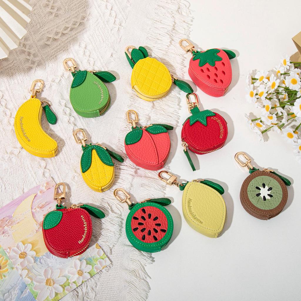 Cross-border Spot Bag Charm: Fruit Series Coin Purse, PU Leather Keychain, Earphone Bag - Small & Cute