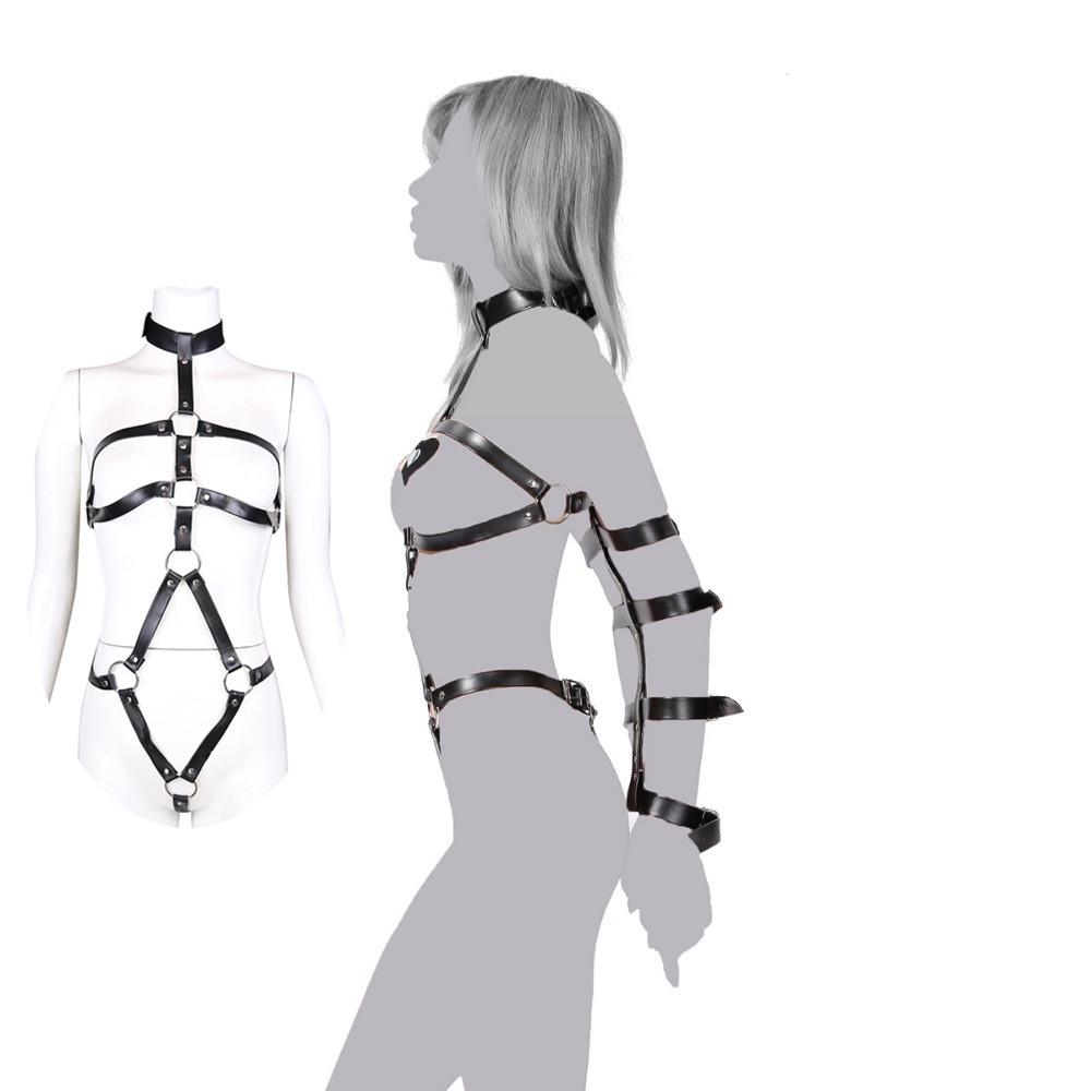 Женские фиксаторы тела Наборы секс-игрушек Женские наручники Портупея Игрушки для фетиша для взрослых пар SM Рабство Бондаж Набор Стимулятор влагалища