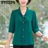 Spring and Autumn Summer Middle Aged Mom's Seven Sleeve Top Middle Aged and Elderly Women's Chiffon Shirt