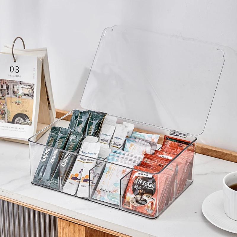 Ящик для хранения чайных пакетиков Ящик для сортировки кофейных капсул Акриловый отсек для хранения вещей Контейнер для косметики Дом