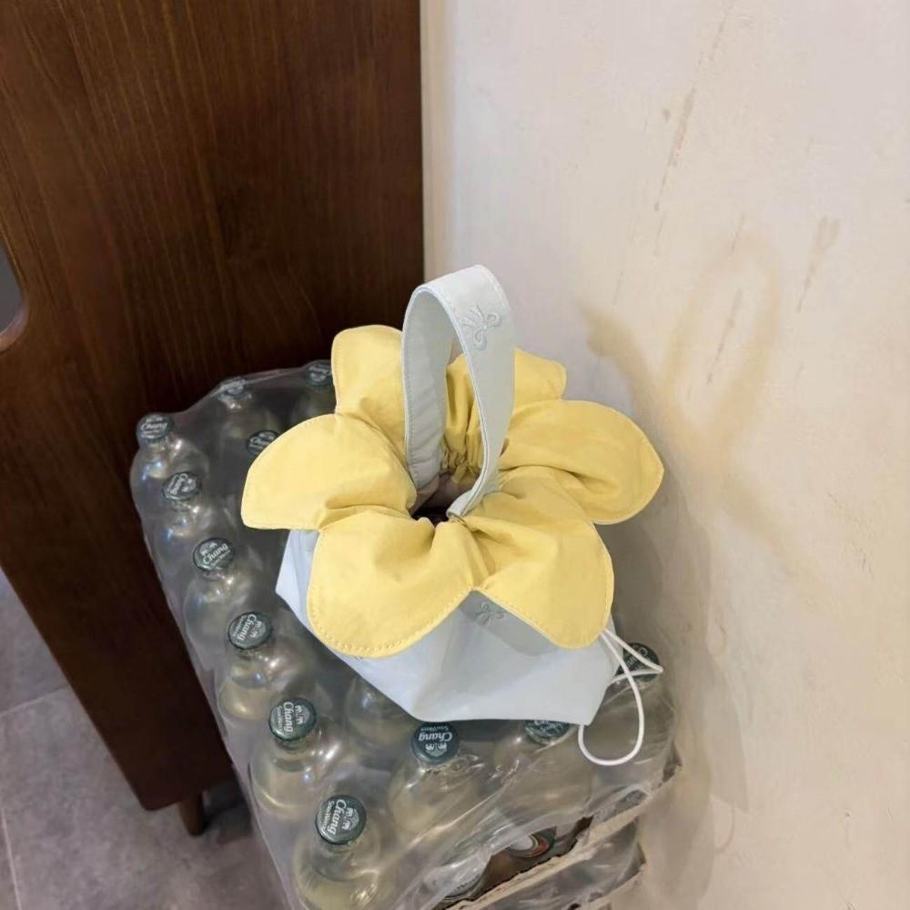 Bow Printed Flower Drawstring Handbag Polyester Storage Bag Vintage Polka Dot Tote Bag Shopping