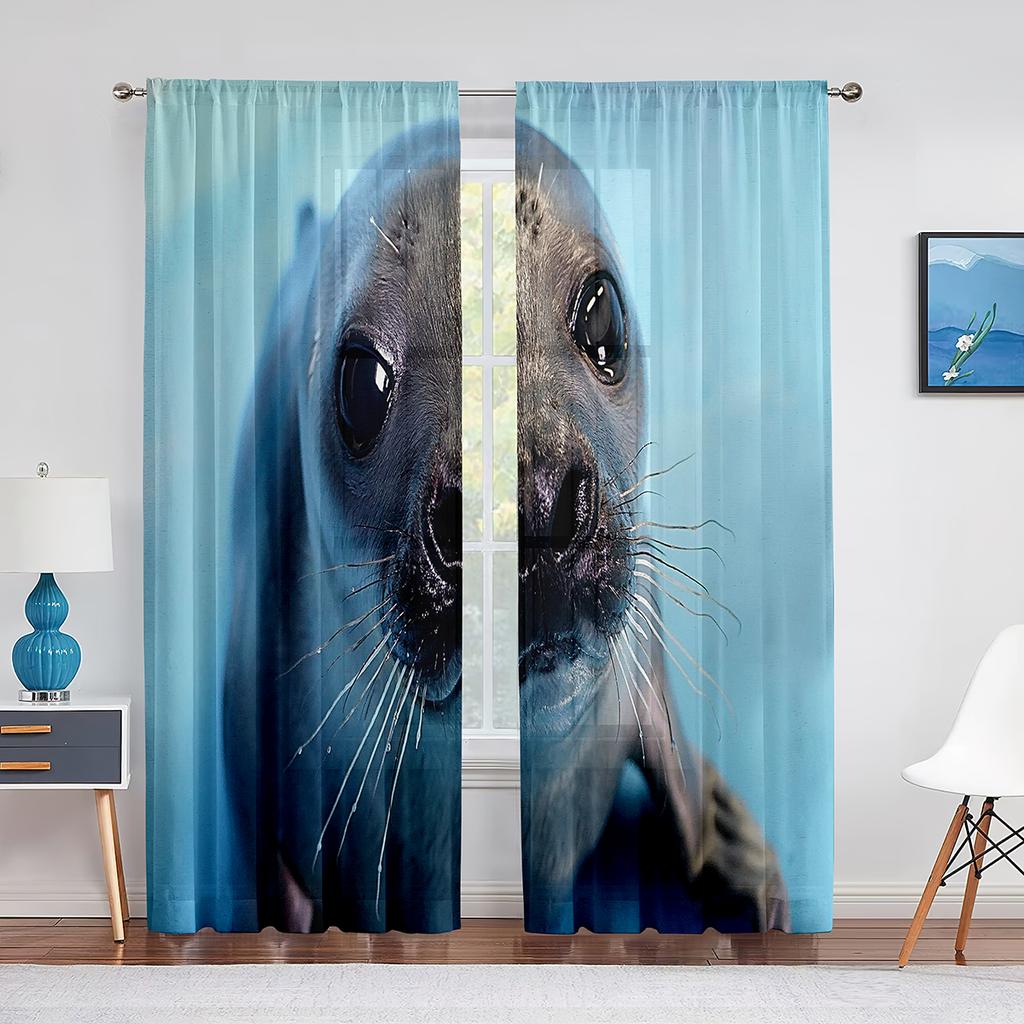 Подводное животное морской лев плавает в чистой воде Прозрачная занавеска для гостиной кухни спальни Домашний декор Тюль Вуаль занавеска