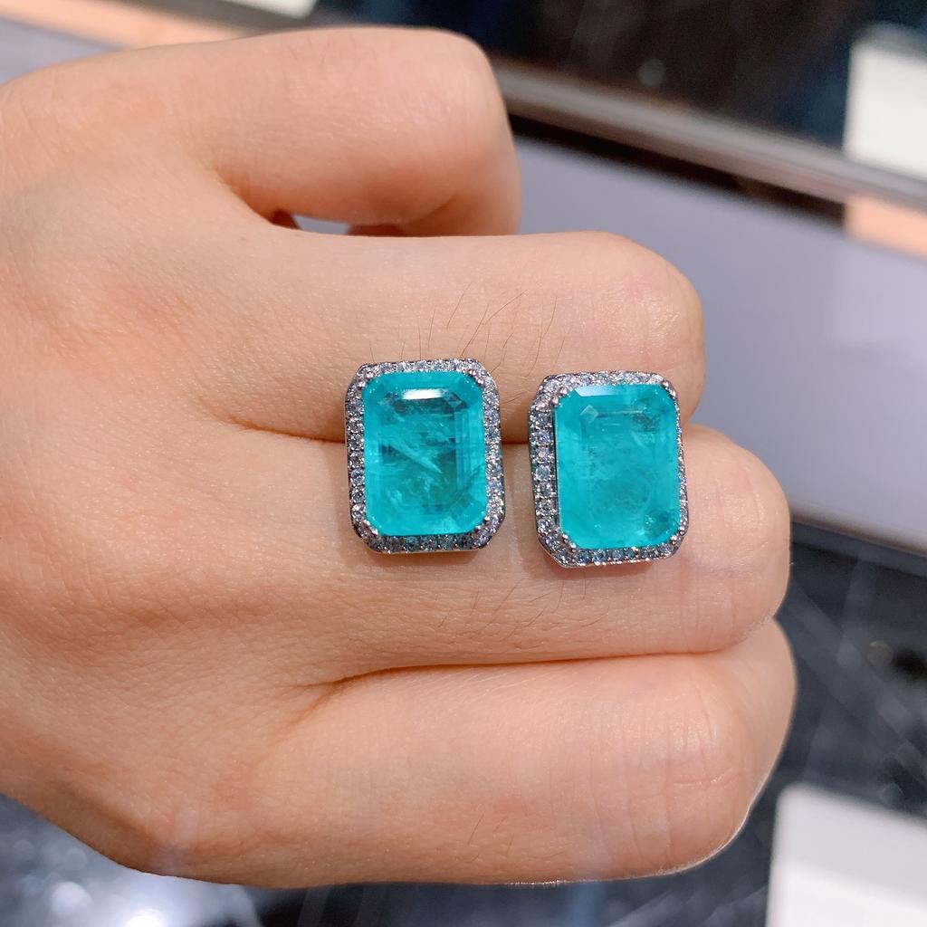 Jewelry Set With Diamonds Imitation Paraiba Jewelry Set Rectangular 20 * 28 Large Pendant Stud Earrings 9 * 12