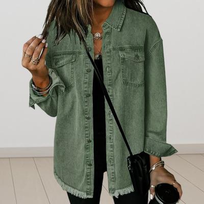 Женское джинсовое пальто Yousheng с нагрудными карманами, отложным воротником, однобортное, однотонное, с оттертым краем, свободный кардиган, длинный рукав, куртка