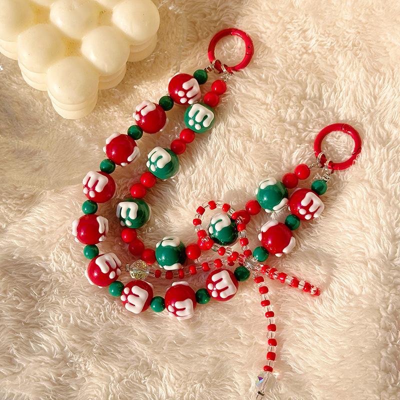 Милый нарисованный вручную бисерный рождественский брелок для телефона, брелок для ключей, ремешок для телефона, сумка, кулон, украшение