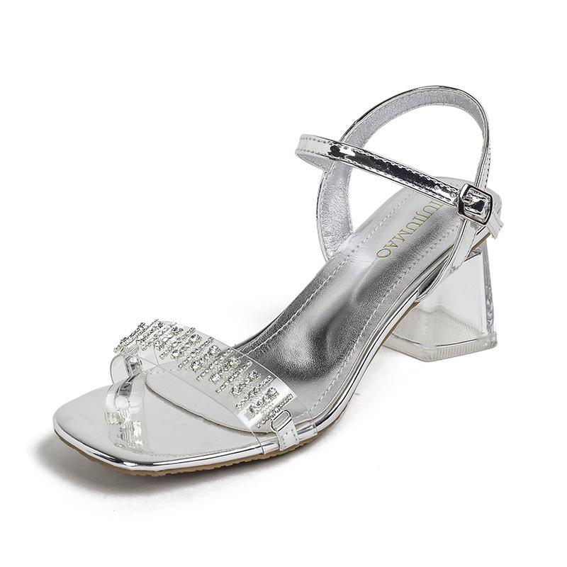 Летние новые босоножки Fairy Wind Word со стразами, серебряной пряжкой, квадратным носком, женские с открытым носком, сексуальные туфли на высоком каблуке