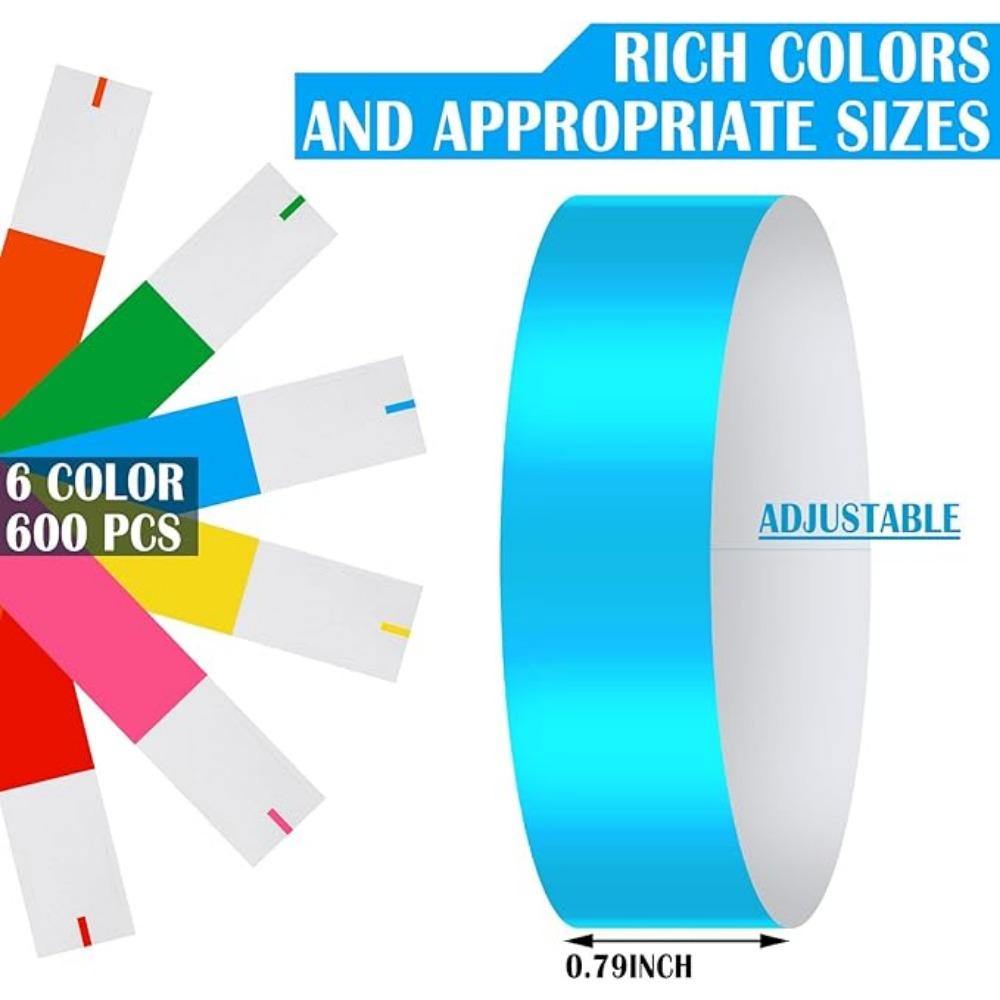 600 Pcs Paper Wristbands Neon Wrist Bands Waterproof Hand Bands for Events Lightweight Concert Wristbands Neon Colored Adhesive Wristbands for Party