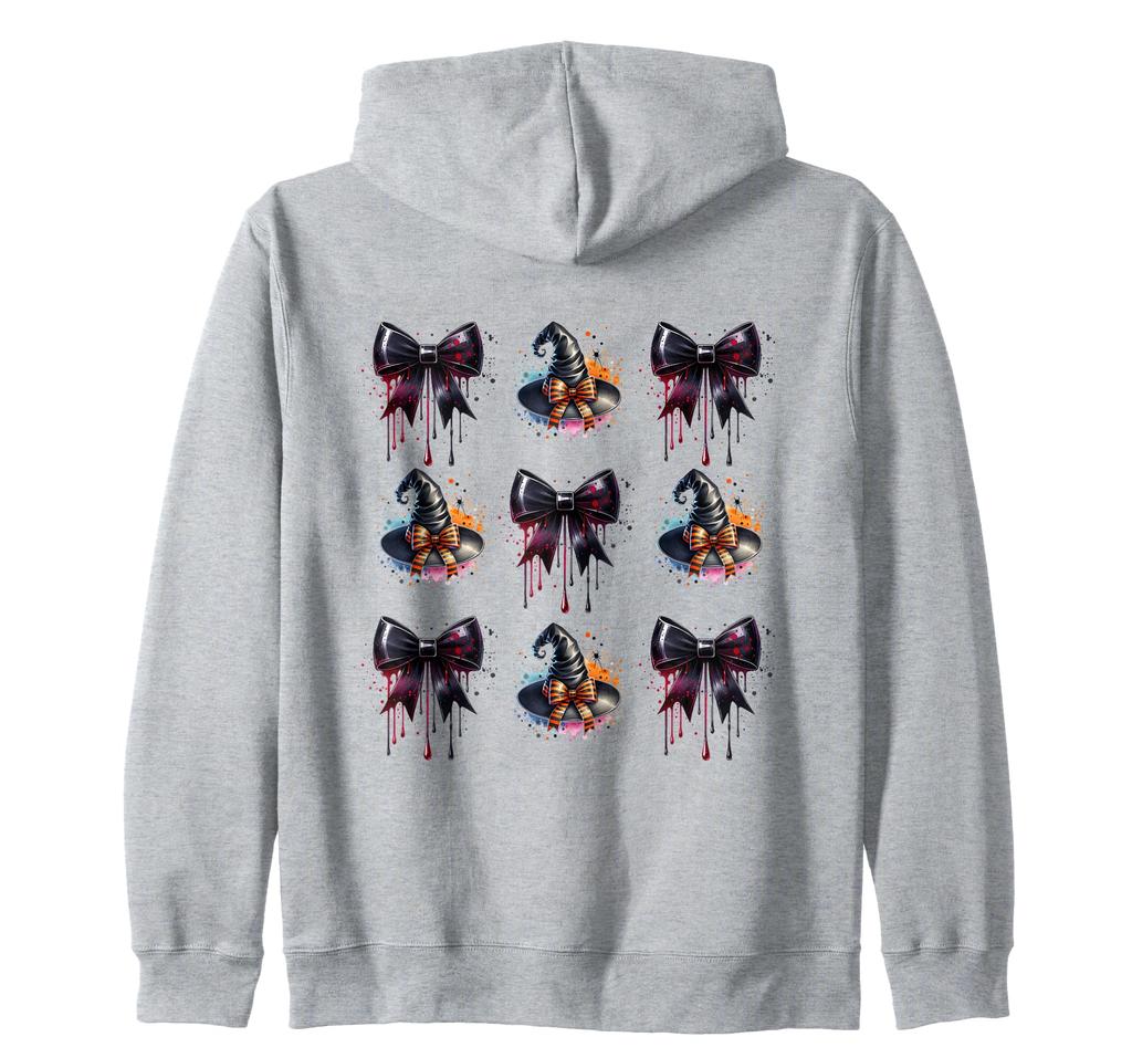 Dark Coquette Bows Halloween Witch Hat Witch Girly Spooky Zip Hoodie