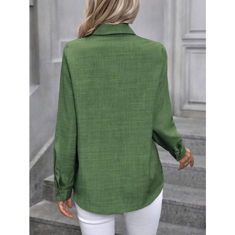 VEZFAA Женская мода, повседневные весенне-осенние однотонные рубашки-поло с длинным рукавом и принтом, блузки и рубашки