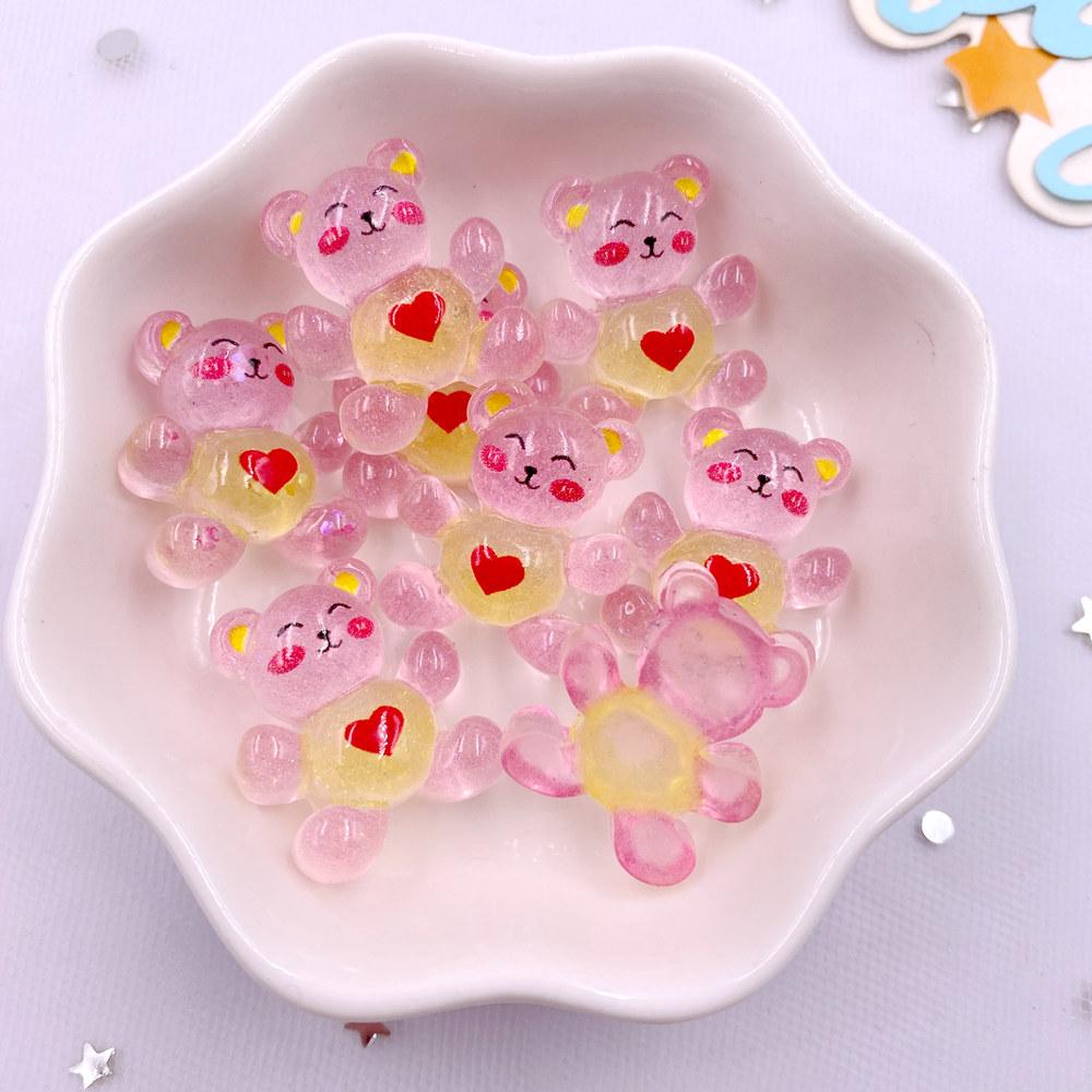 20Pcs Resin Glitter Kawaii Colorful Mini Love Bear Figurine Flat Back Rhinestone DIY Bow Decor Art Scrapbook Crafts Accessories