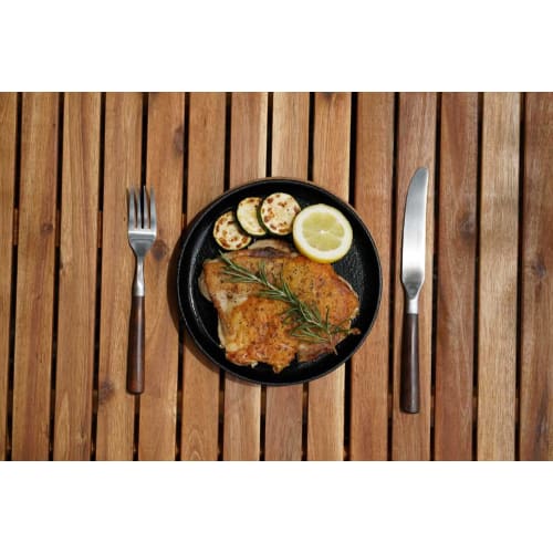 Ikenaga Iron Works Stackable Steak Plate/Grill Pan, Round, 13cm, for Gas Stoves Only, Natural Wood with Wooden Stand, P1005