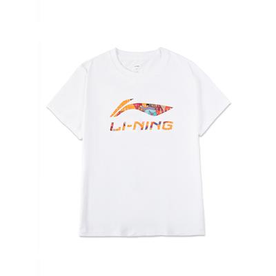 Li Ning Sports Fashion Series Letter Logo Cartoon Pattern Printed Loose Casual Short Sleeve Unisex Tops White AHSU837-2