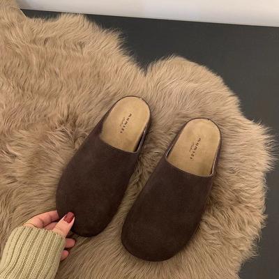 2024 летние полутапочки на толстой подошве с круглым носком, женская верхняя одежда, повседневные сандалии из матовой кожи, полутапочки