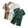 Children's Summer Solid Color Thin Comfortable Suit Button Short-sleeved T-shirt + Shorts Two-piece Set