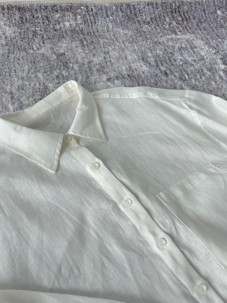 2024 Комплект из льняной рубашки с подсветкой и плиссированных брюк из хлопка и льна на завязках для женщин