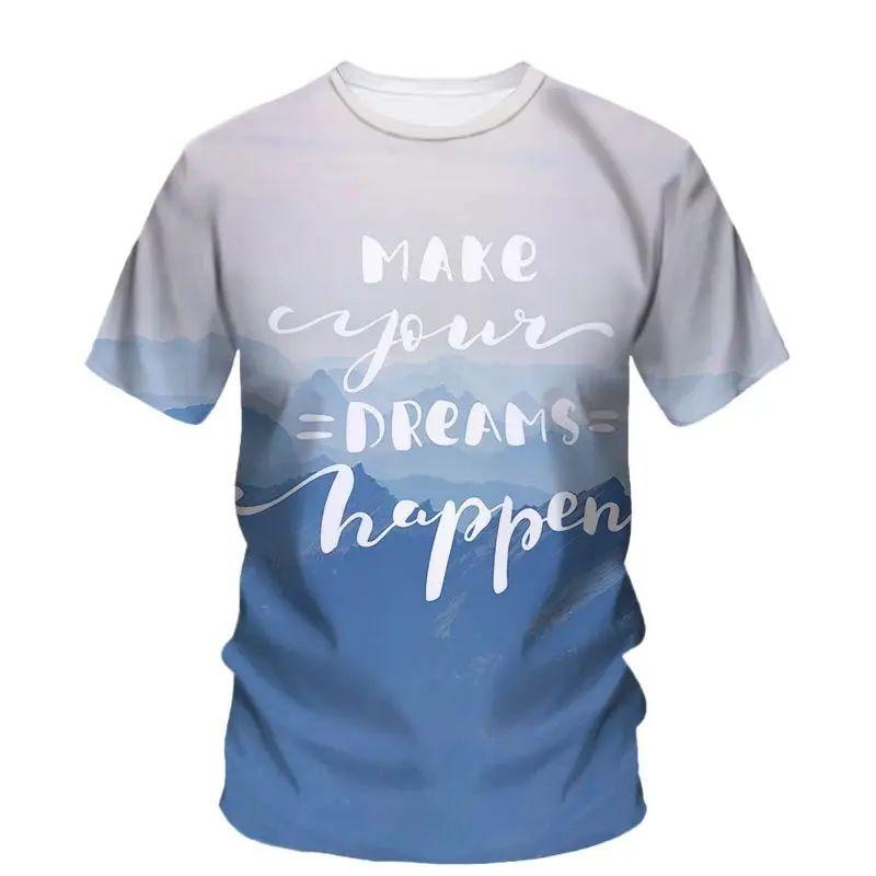 Летняя мужская вдохновляющая креативная модная футболка с узором Hd 3D-печатью, воротником O, короткими рукавами, свободный уличный топ больших размеров
