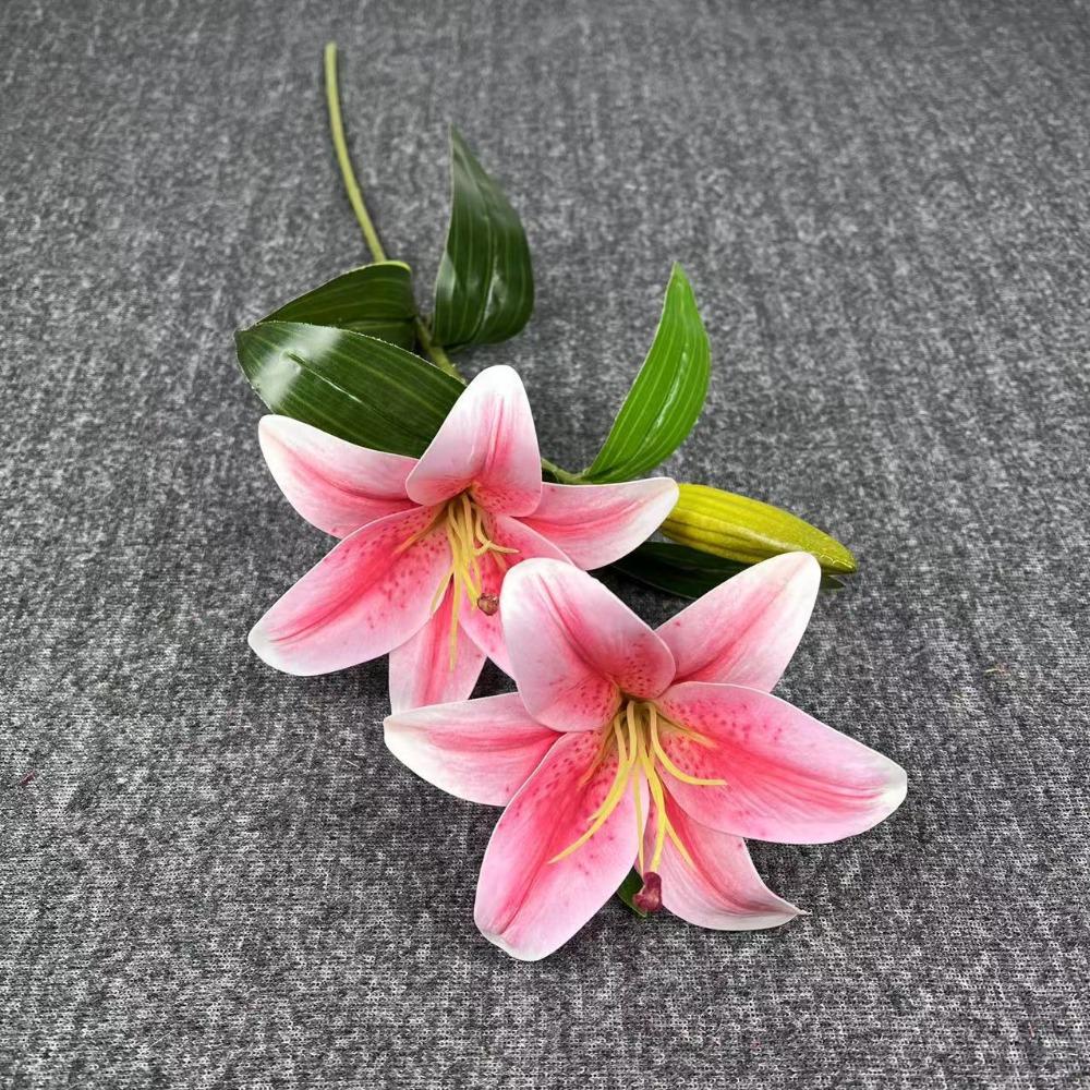 Real Touch 65cm Artificial Lily Flower Silk 3 Heads Fake Lily Bouquet DIY Wedding Bridal Bouquet Living Room Decor