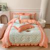 4Pcs Princess Bow Korean Duvet Cover With Ruffle Lace Luxury Bedding Set Bed Sheet For Girls Flower Bedspread Decor Home