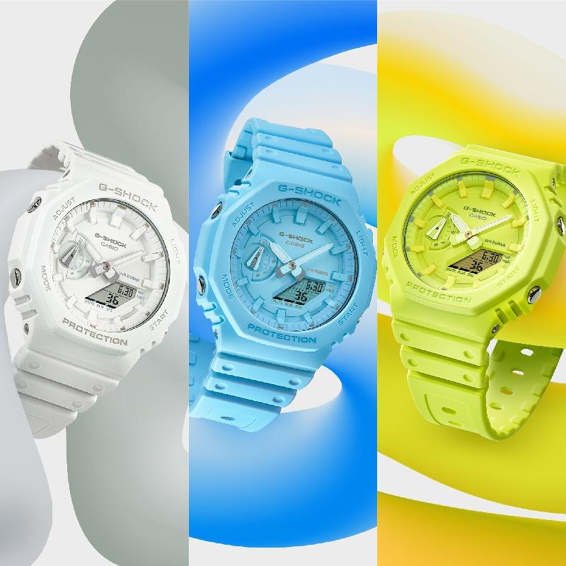 Casio Мужские кварцевые часы GA-2100-2A2 из смолы, водонепроницаемые до 200 м, аналоговые, ударопрочные