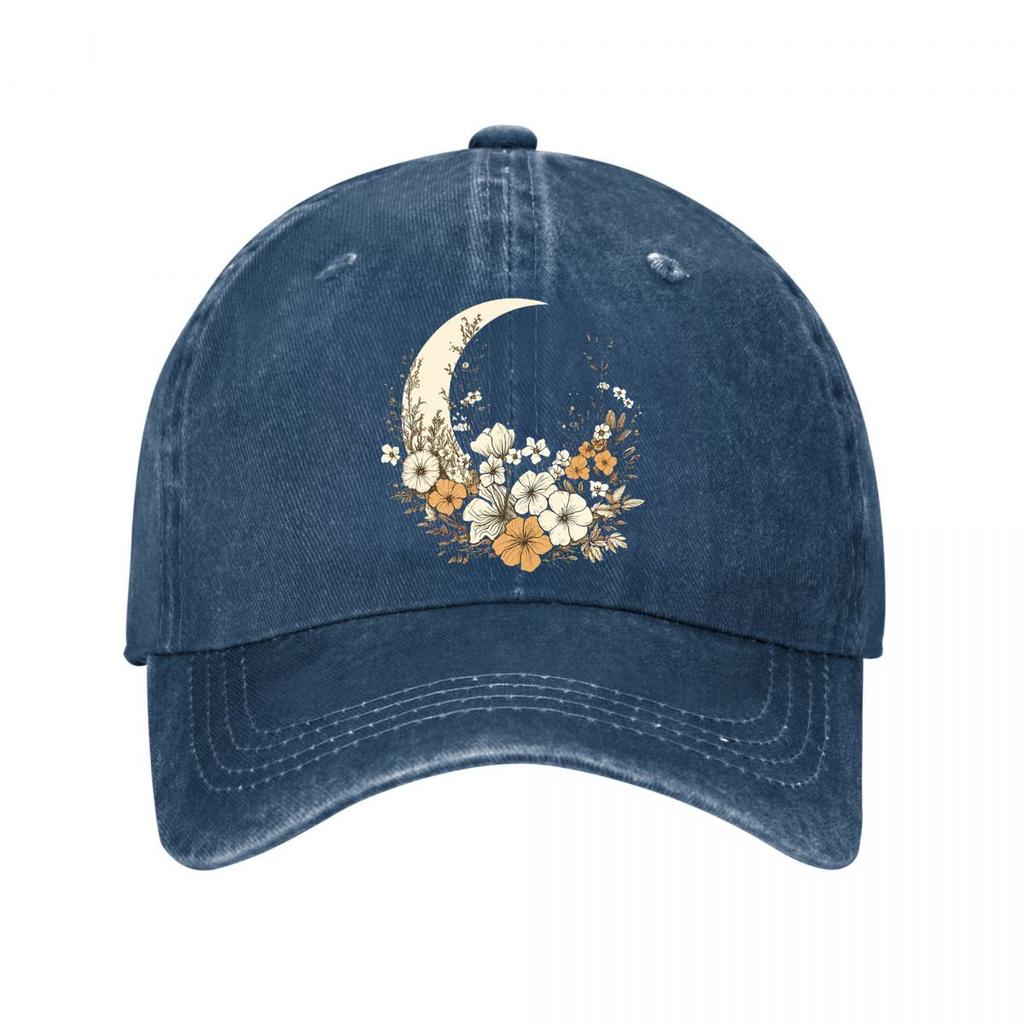 Vintage Floral Moon Canvas Wall Art Washed Baseball Cap Outdoor For Womens Unisex FeUnisex