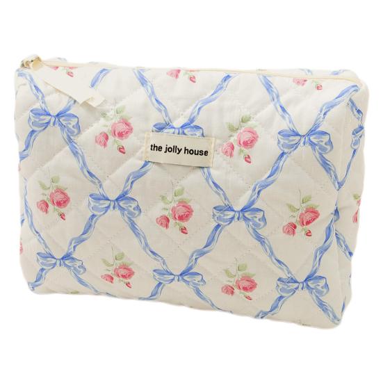 Сумка большой емкости на молнии с принтом розы и бантом, хлопковая стеганая портативная легкая губная помада, коричневый карандаш, кисточка для макияжа