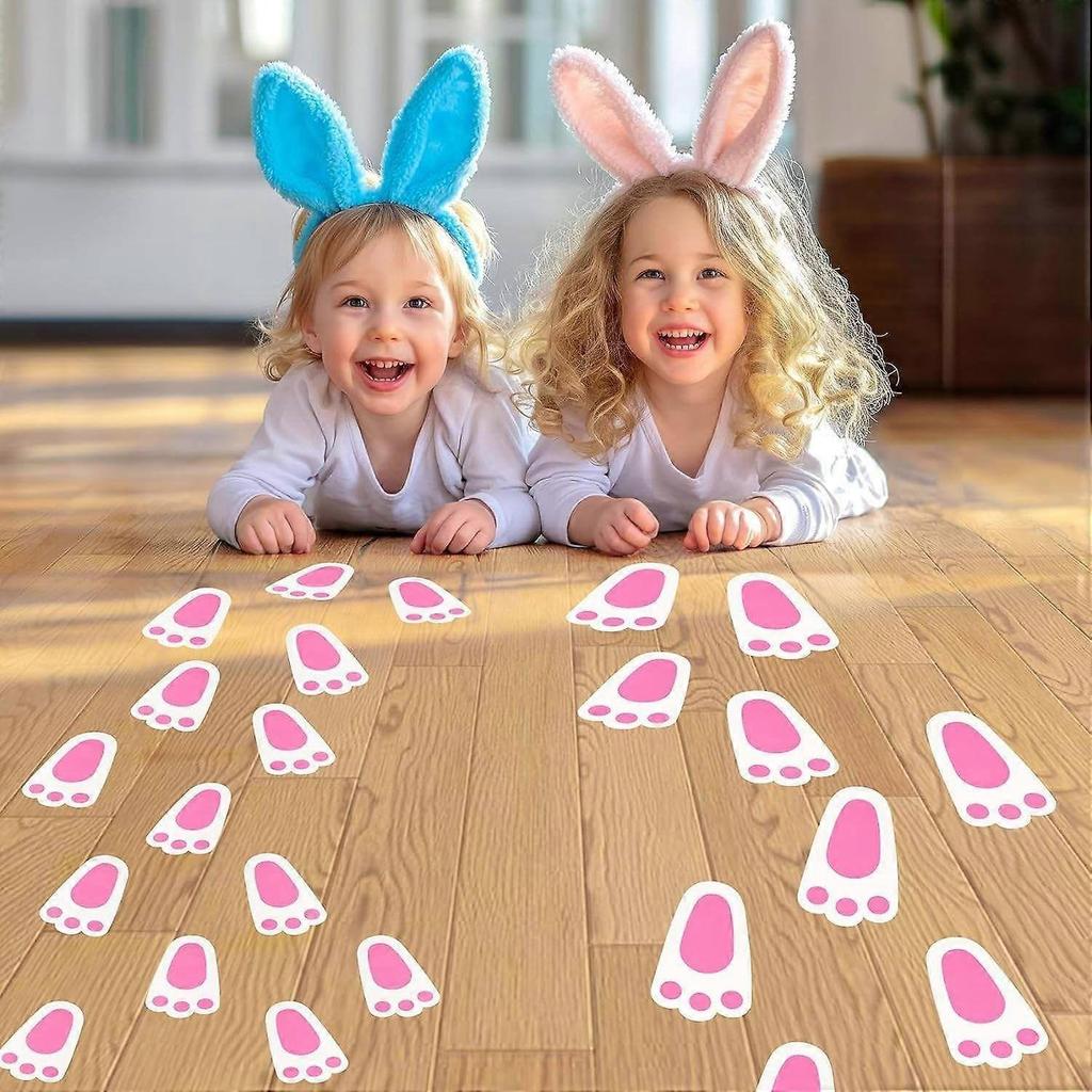 Easter Decorations for Floors, 10 Sheets Colorful Easter Floor Decals, Waterproof Bunny Feet Stickers with Eggs Patterns, Bunny Decorations for Home O