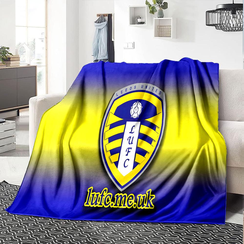 Leeds United Crest Legacy Flannel Blanket, Soft Polyester, Modern Design, All-Season for Camping, Travel, Gifts for holidays or birthdays