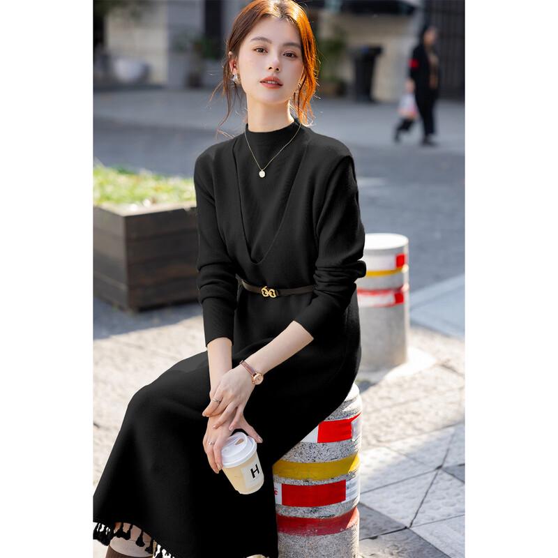 Mokana Women's Winter Long-Sleeve Layered Fringe Dress Set