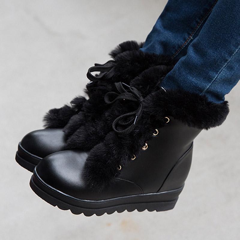 B5/Женские короткие сапоги, зимние длинные плюшевые теплые зимние ботинки, женская обувь оверсайз, высокий покатой каблук, женская обувь