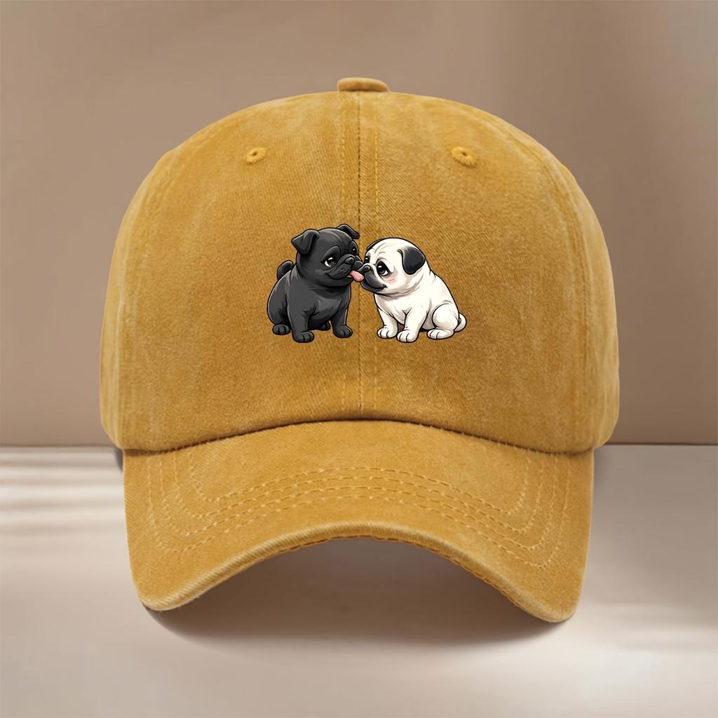 This Is a Black And White Pug Pattern Printed Baseball Cap Lightweight Trendy Adjustable Size Curved Brim Hat Unisex Comfortab