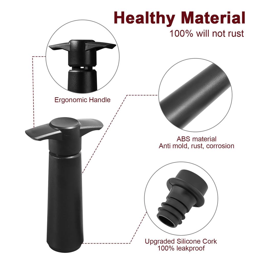 Wine Saver Pump Vacuum Wine Bottle Stoppers with Food Grade Silicone Leak Proof Keep Fresh Suitable for All Standard Wine Bottle