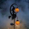 Waterproof Wrought Iron Lawn Ornaments Solar Halloween Metal Garden Stake Light, Auto On/Off Crescent Moon Black Cat with Hanging Powered Pathway