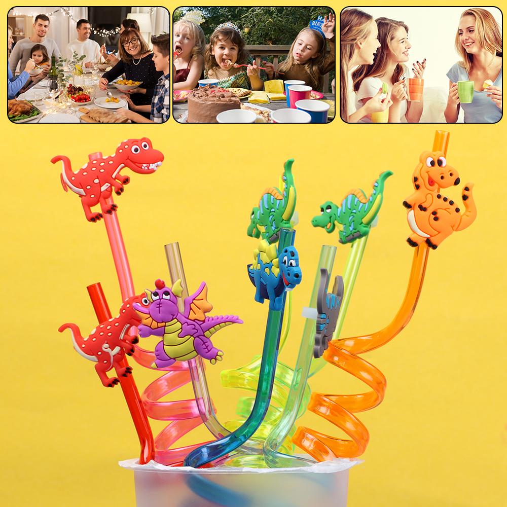 Temporaty Straw Party Supplies Dinosaur Reusable Straws Straws-Plastic Cartoon Pattern Dino Theme