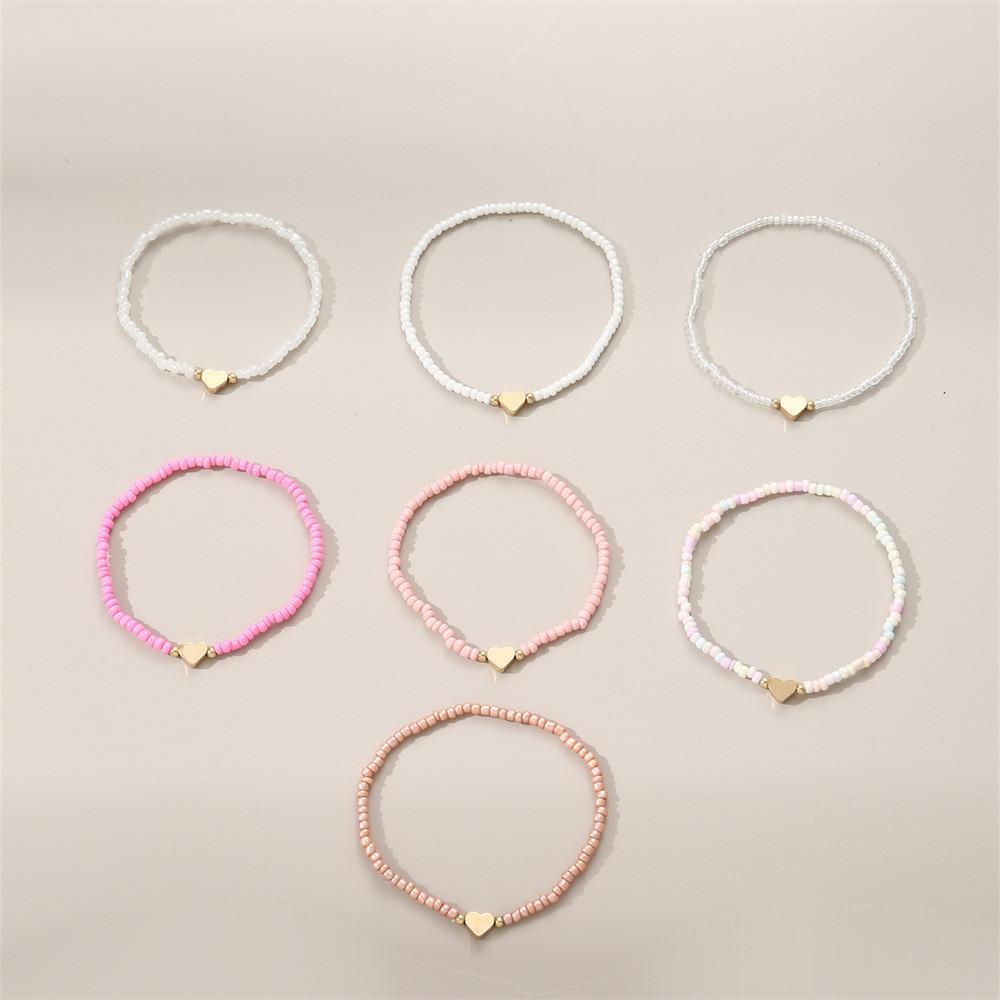 Girls Heart Shape Beaded Bracelets Set With Glass Material For Gift And Anniversary Celebrations