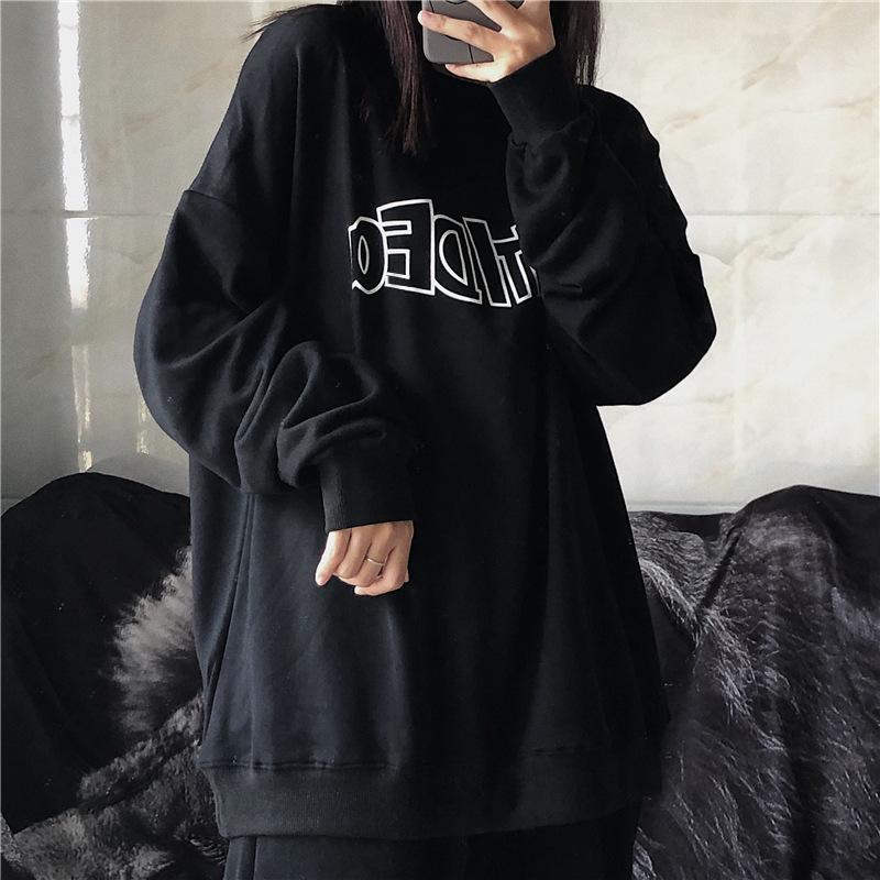 Autumn New Loose Letter Printed Round Neck Long-sleeved Sweatshirt for Female Students Thin Coat Clothes for Women