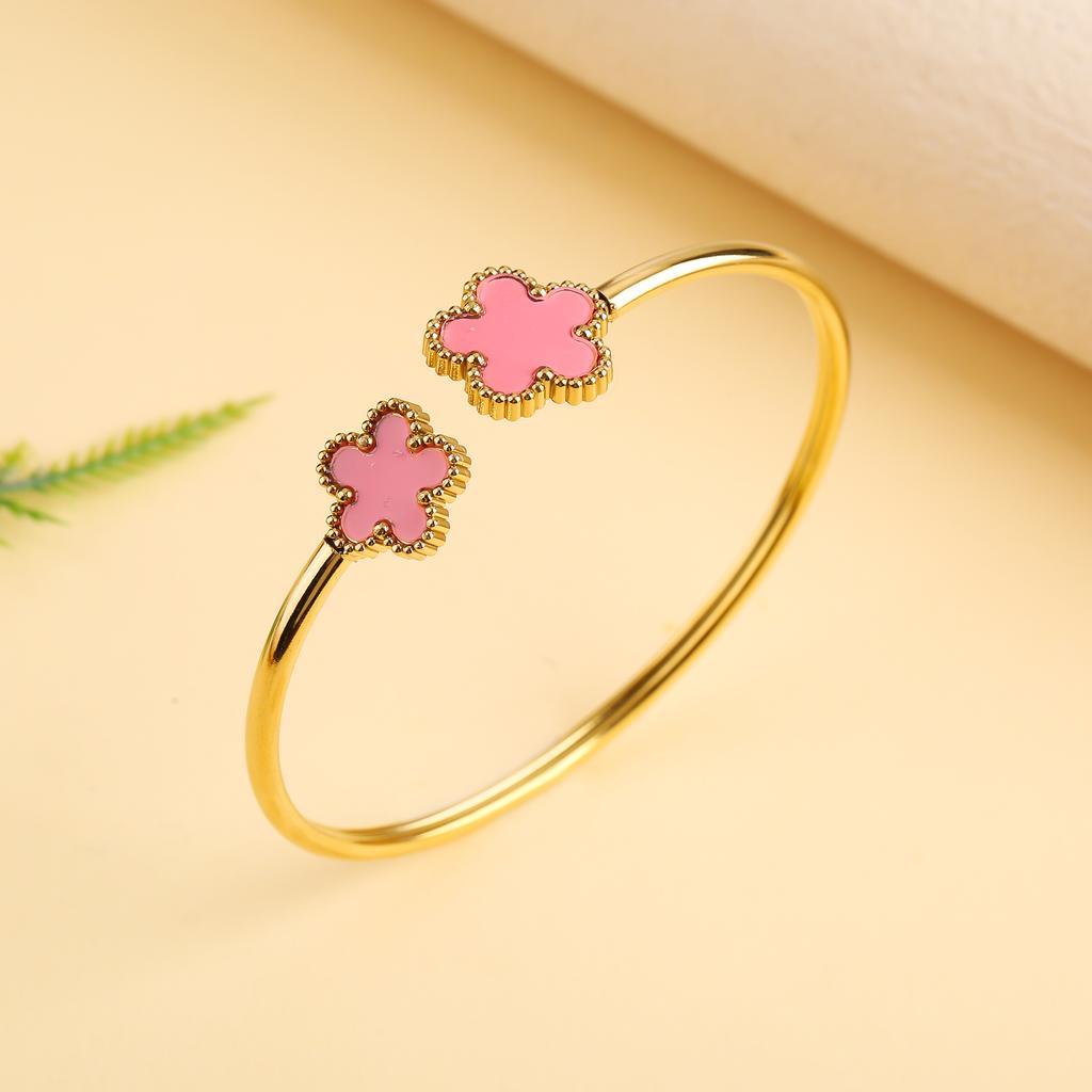 Классический роскошный пятилистный цветок из нержавеющей стали открытый браслет Браслет 'Счастливая трава' Девочка Девочка годовщина свадьба ювелирные изделия Cl